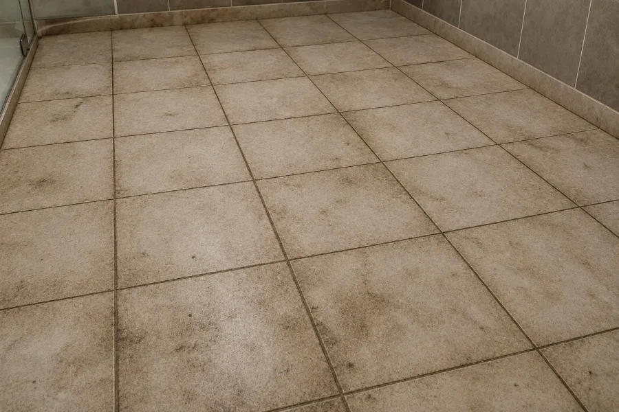 Tile and grout before cleaning — Calgary
