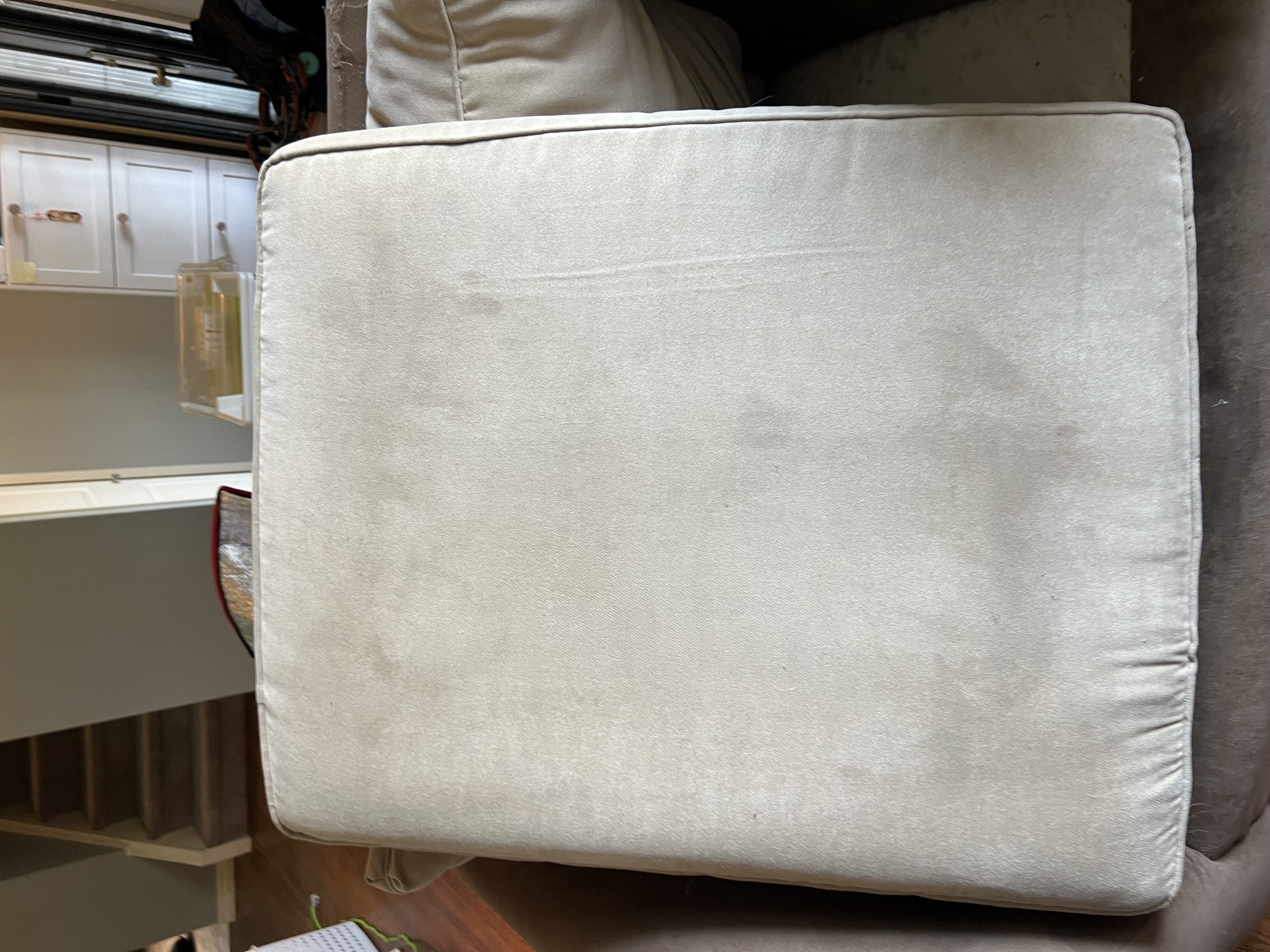 Light Sofa Cushion — Stains Out, Soft Fabric Back — before cleaning