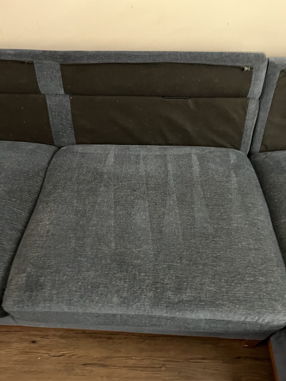 Blue Fabric Sofa Seat - Spots Gone, Pile Reset — after cleaning