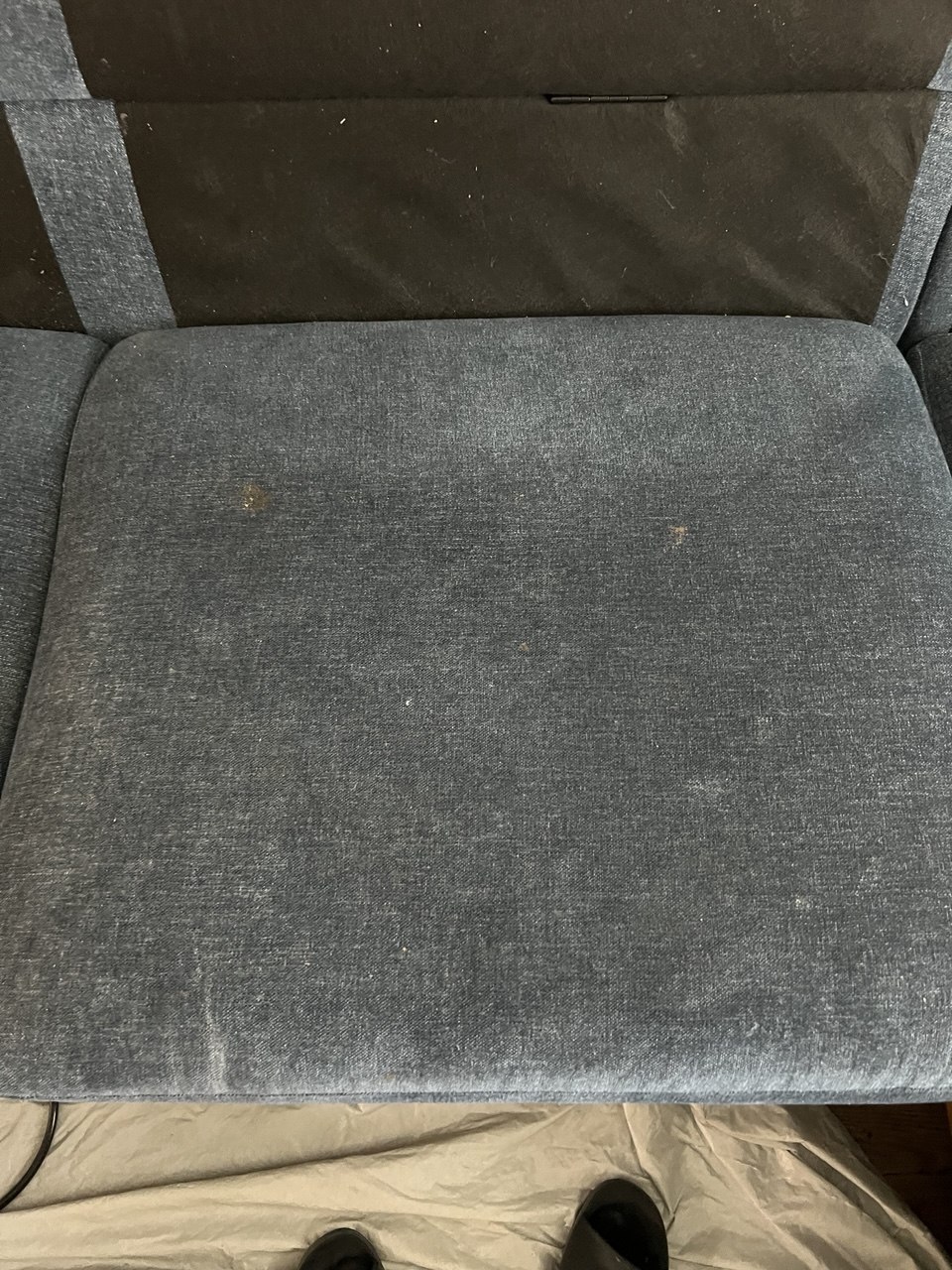 Blue Fabric Sofa Seat - Spots Gone, Pile Reset — before cleaning