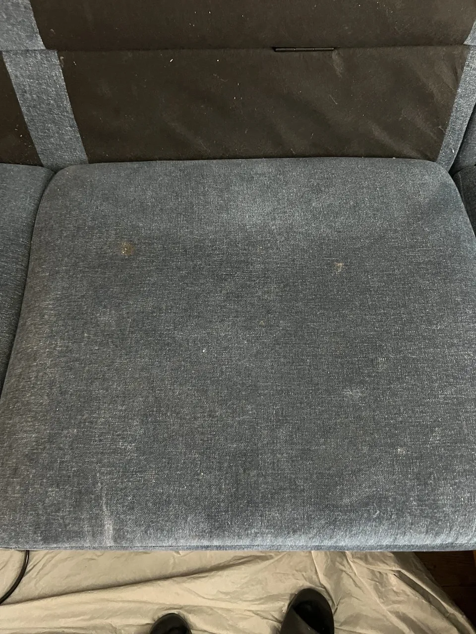 Blue Fabric Sofa Seat - Spots Gone, Pile Reset — before cleaning